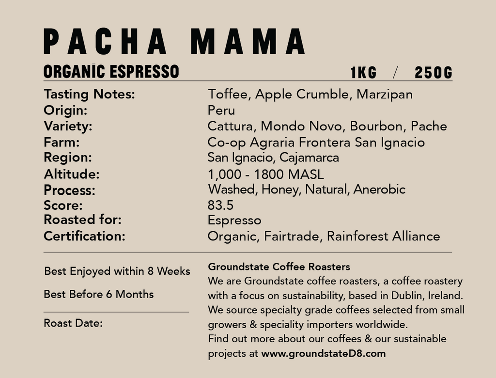 Pacha Mama | Single Origin Peru | Espresso | Organic Coffee | Toffee, Apple Crumble, Marzipan